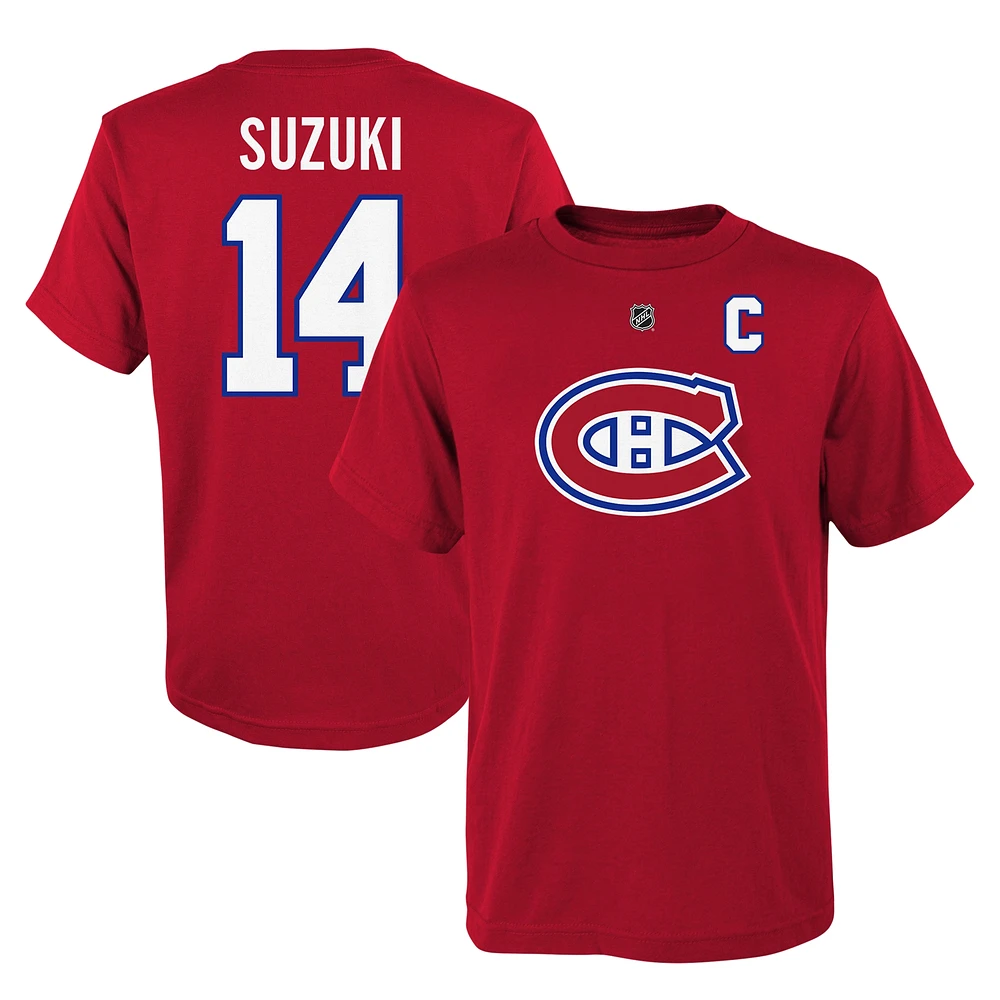 Youth Nick Suzuki Red Montreal Canadiens Captain Name & Number T-Shirt