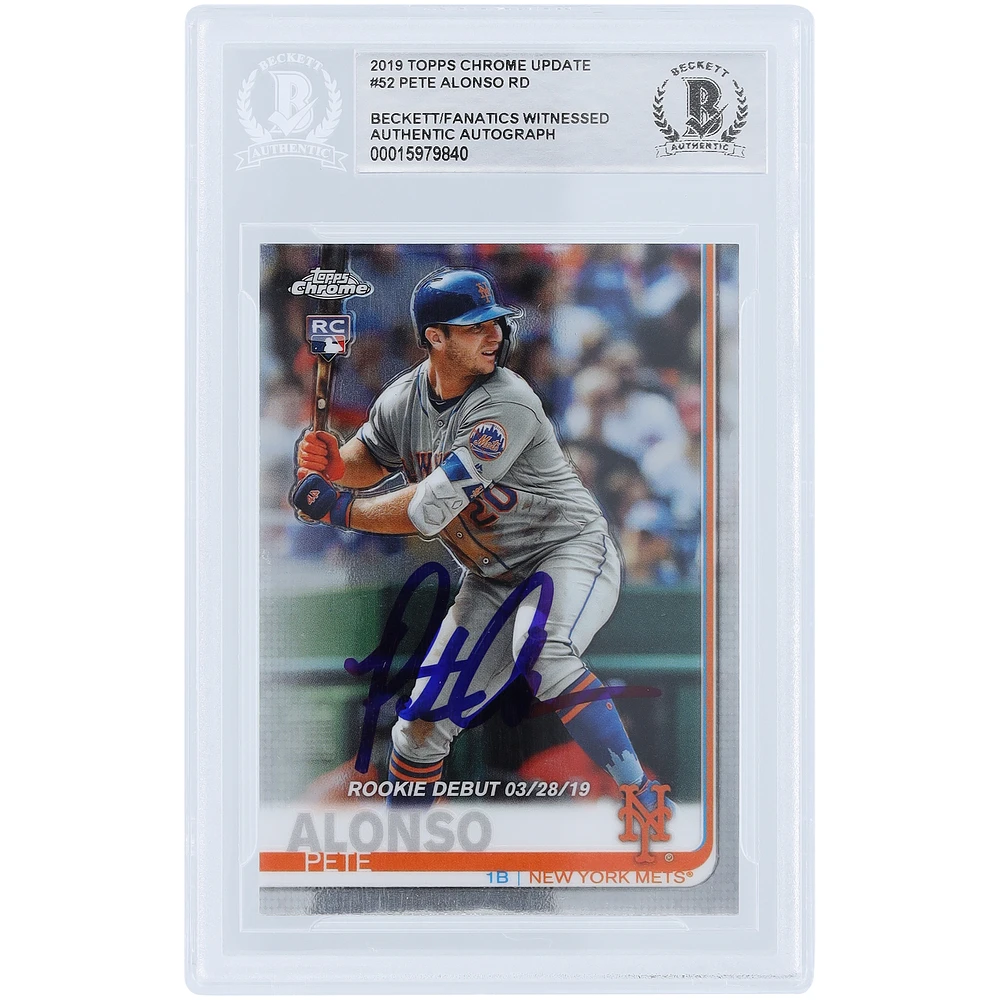 Pete Alonso New York Mets Autographed 2019 Topps Chrome Update #52 Beckett Fanatics Witnessed Authenticated Rookie Card