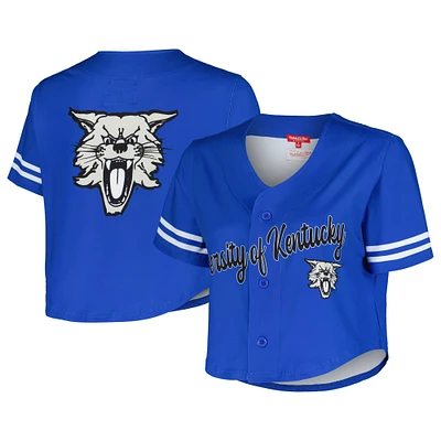 Women's Mitchell & Ness  Royal Kentucky Wildcats Vault Cropped V-Neck Button-Up Shirt