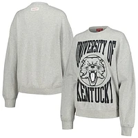 Women's Mitchell & Ness Heather Gray Kentucky Wildcats Oversized Logo Lightweight Pullover Sweatshirt