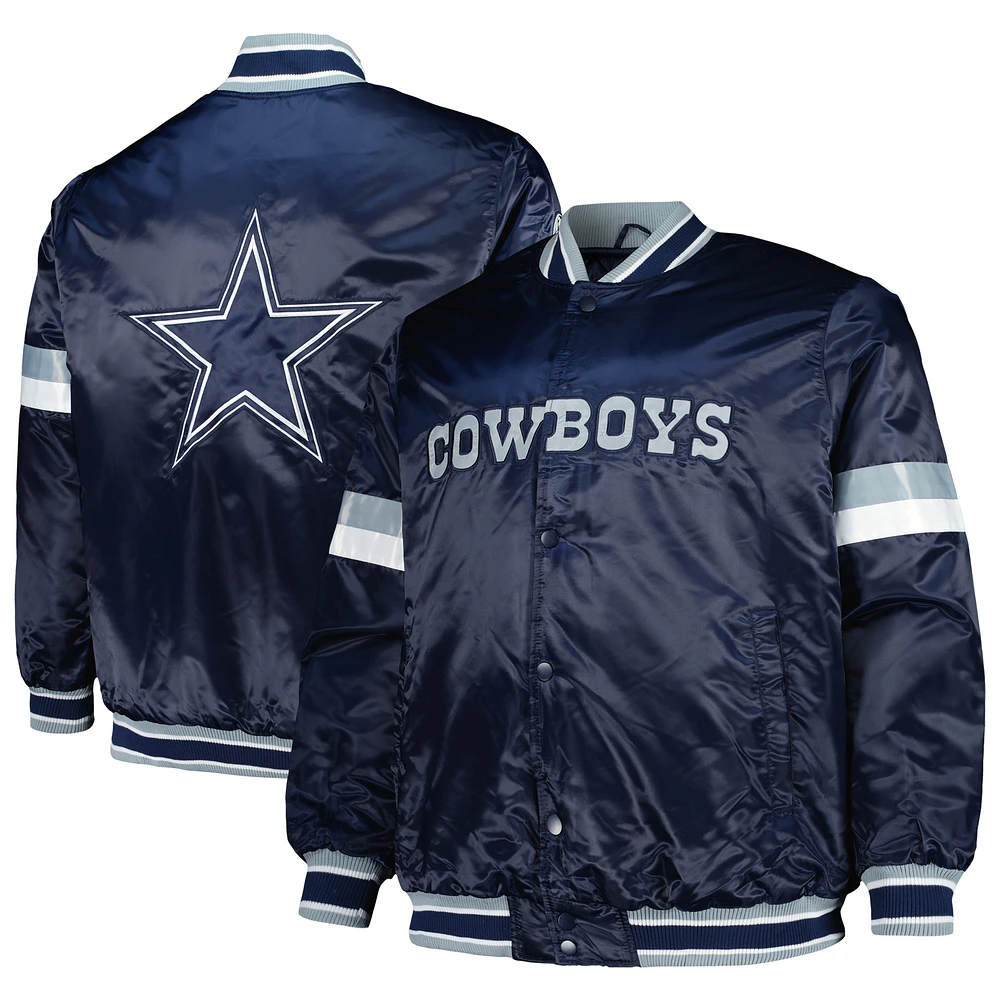 Men's Starter Navy Dallas Cowboys Home Game Satin Full-Snap Varsity Jacket