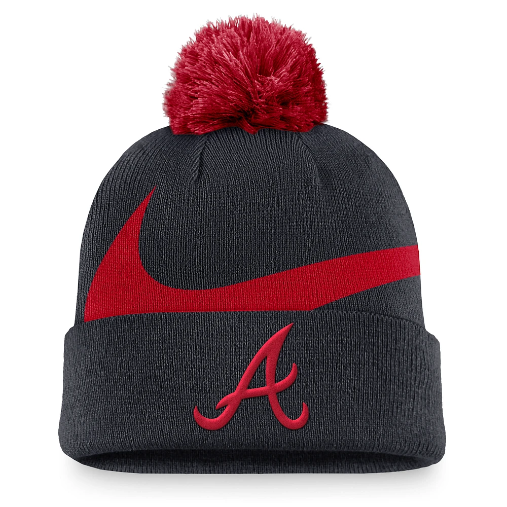 Men's Nike Navy Atlanta Braves Swoosh Peak Cuffed Knit Hat with Pom