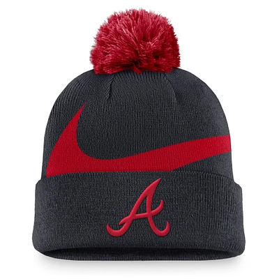 Men's Nike Navy Atlanta Braves Swoosh Peak Cuffed Knit Hat with Pom