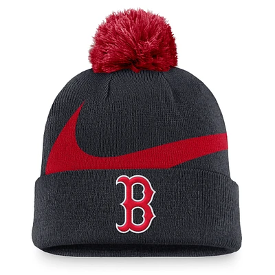 Men's Nike Navy Boston Red Sox Swoosh Peak Cuffed Knit Hat with Pom