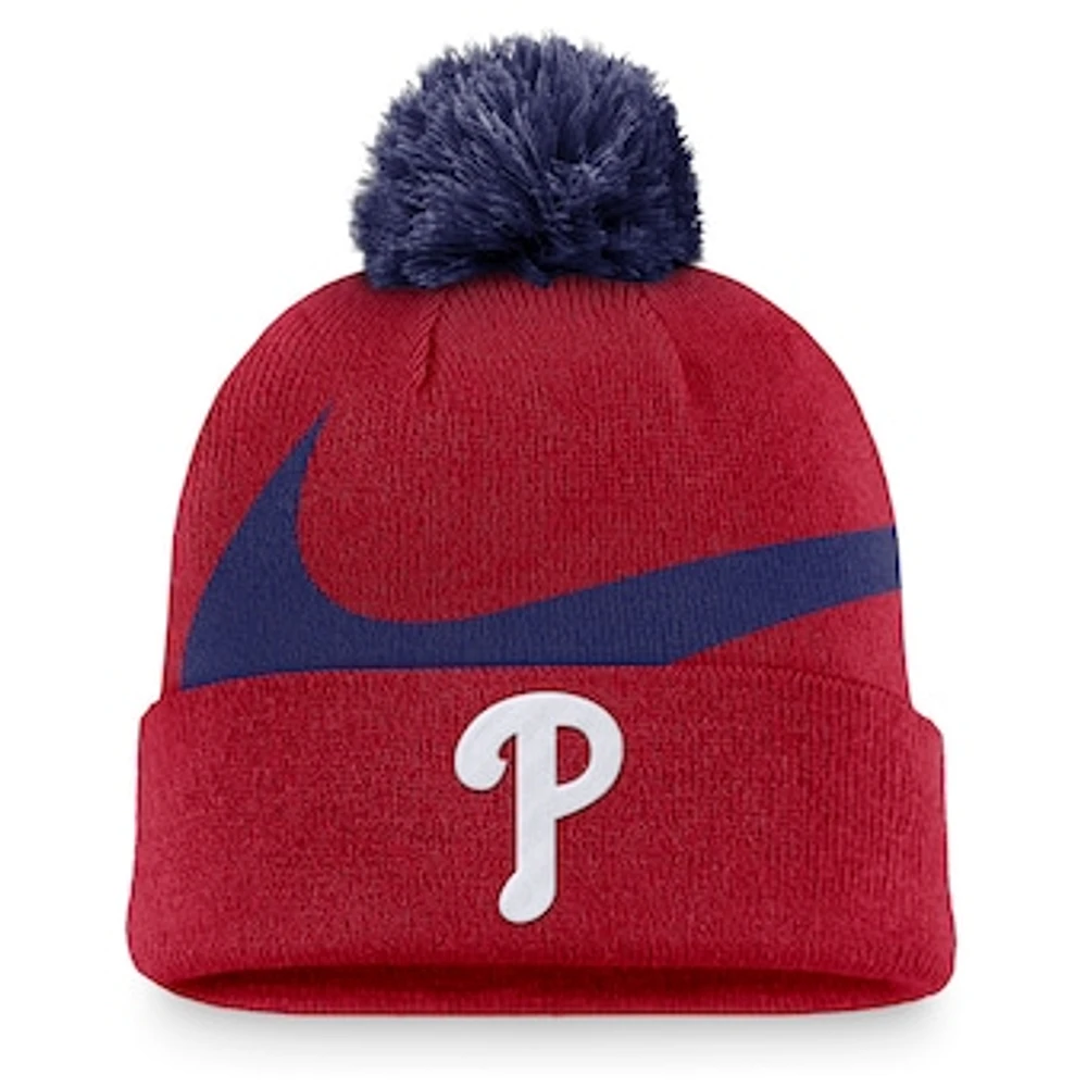 Men's Nike Red Philadelphia Phillies Swoosh Peak Cuffed Knit Hat with Pom