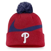 Men's Nike Red Philadelphia Phillies Swoosh Peak Cuffed Knit Hat with Pom