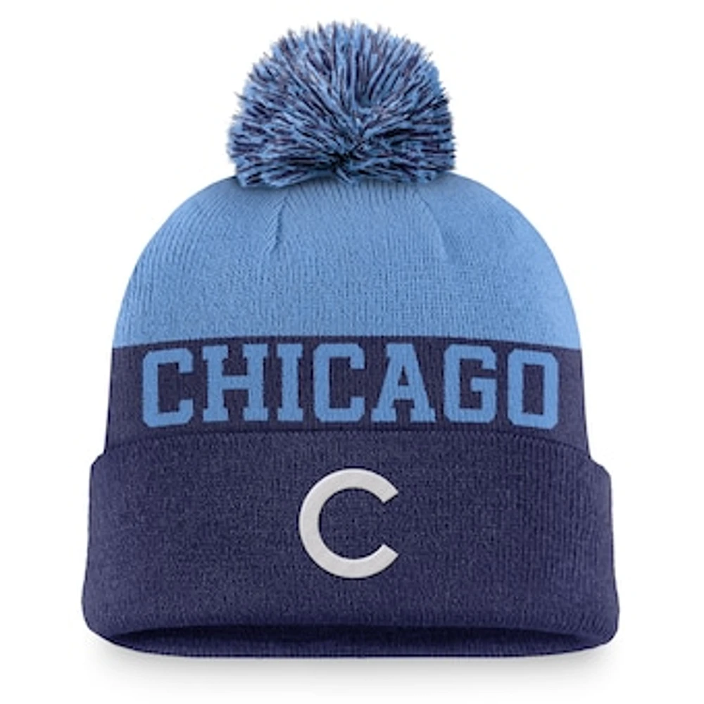 Men's Nike Royal Chicago Cubs Rewind Peak Cuffed Knit Hat with Pom