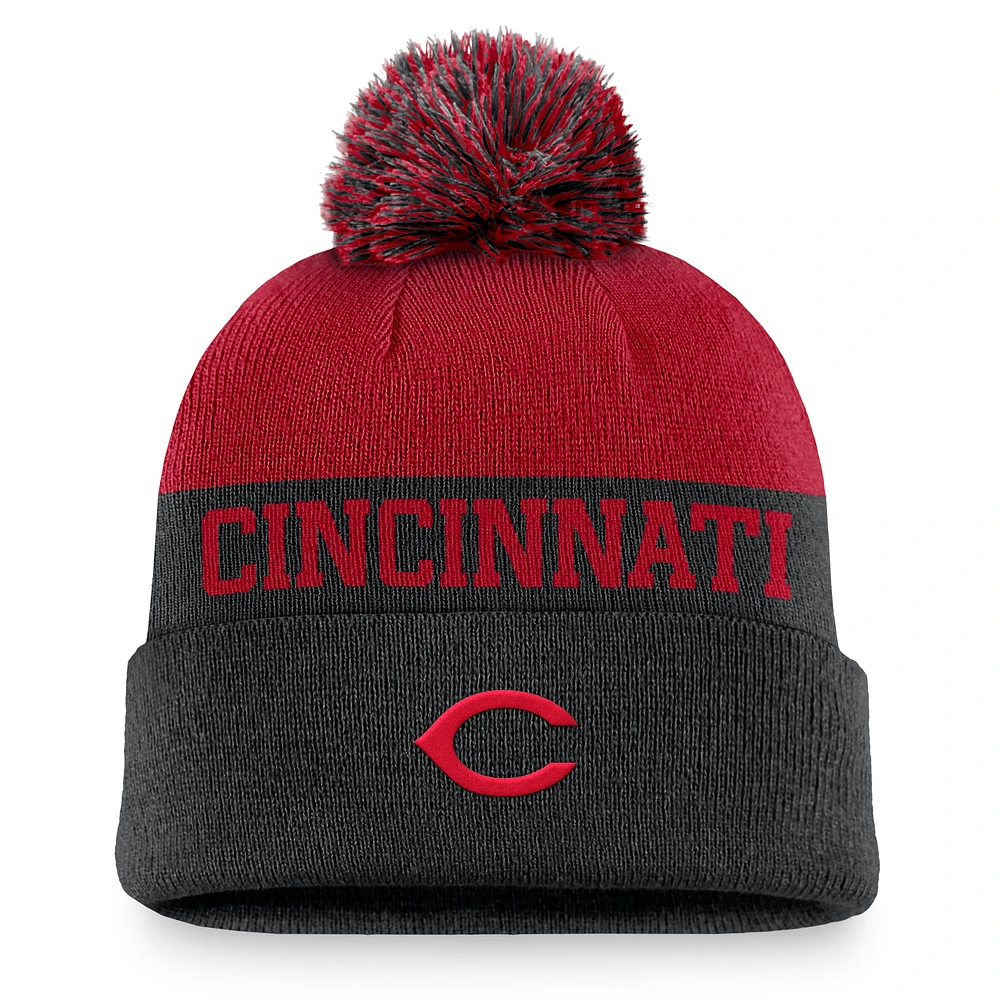 Men's Nike Black Cincinnati Reds Rewind Peak Cuffed Knit Hat with Pom