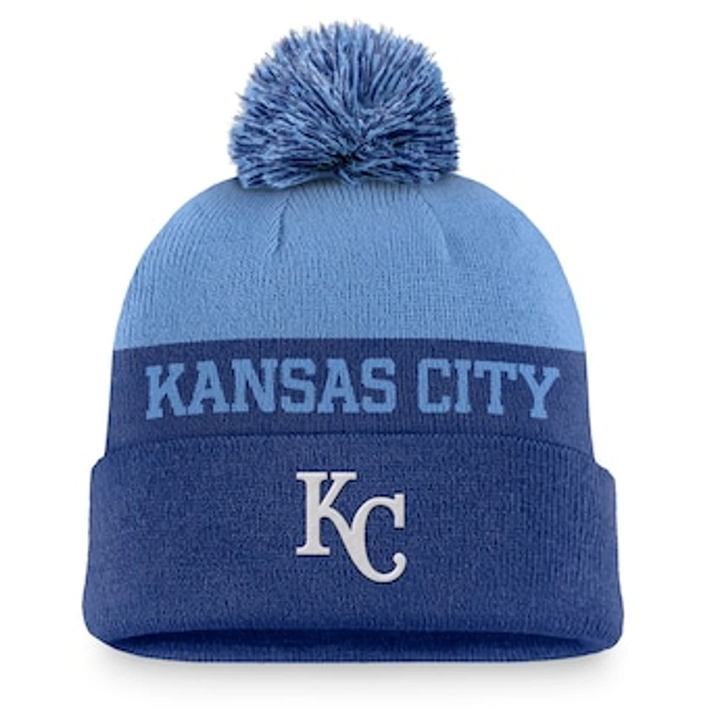 Men's Nike Royal Kansas City Royals Rewind Peak Cuffed Knit Hat with Pom