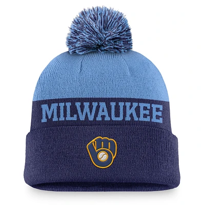 Men's Nike Royal Milwaukee Brewers Rewind Peak Cuffed Knit Hat with Pom