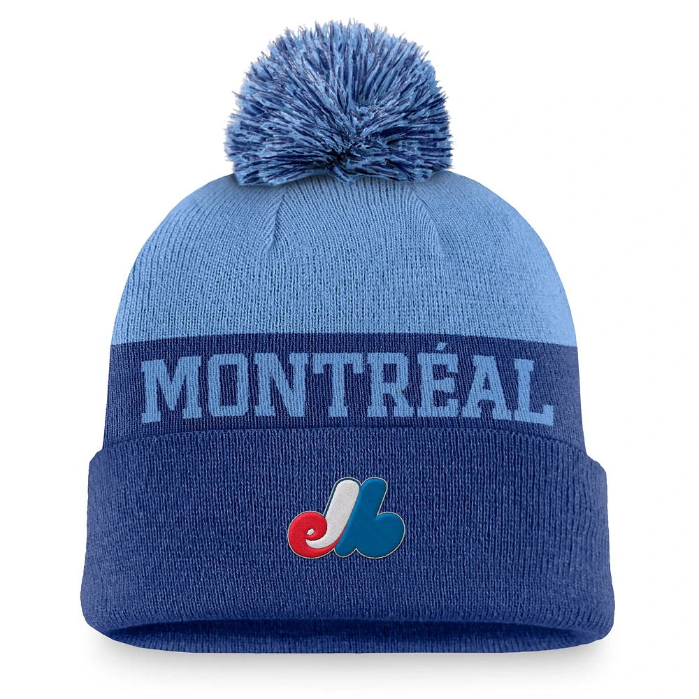 Men's Nike Blue Montreal Expos Rewind Peak Cuffed Knit Hat with Pom