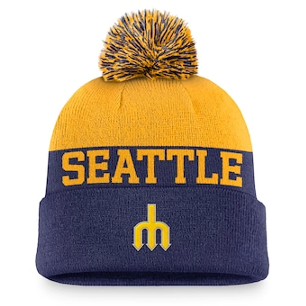 Men's Nike Royal Seattle Mariners Rewind Peak Cuffed Knit Hat with Pom