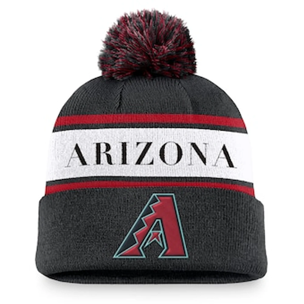 Men's Nike Black Arizona Diamondbacks Team Stripe Peak Cuffed Knit Hat with Pom