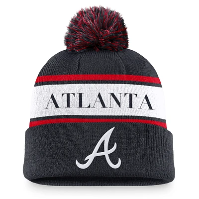 Men's Nike Navy Atlanta Braves Team Stripe Peak Cuffed Knit Hat with Pom