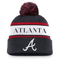 Men's Nike Navy Atlanta Braves Team Stripe Peak Cuffed Knit Hat with Pom