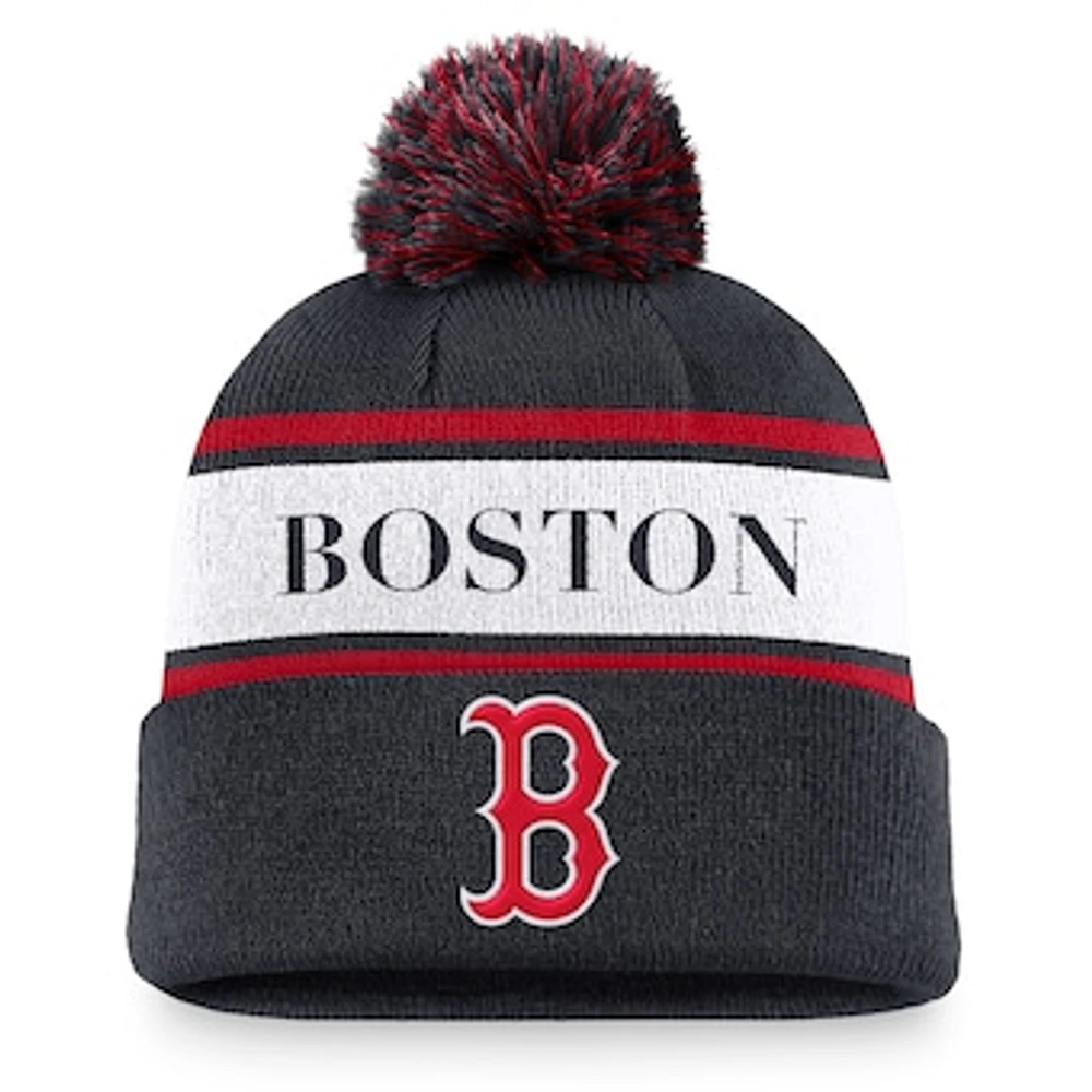 Men's Nike Navy Boston Red Sox Team Stripe Peak Cuffed Knit Hat with Pom