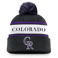 Men's Nike Black Colorado Rockies Team Stripe Peak Cuffed Knit Hat with Pom