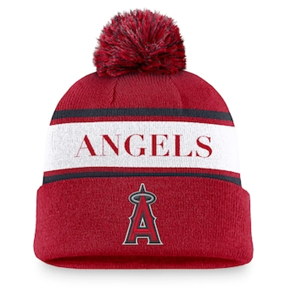 Men's Nike Red Los Angeles Angels Team Stripe Peak Cuffed Knit Hat with Pom