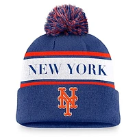 Men's Nike Royal New York Mets Team Stripe Peak Cuffed Knit Hat with Pom