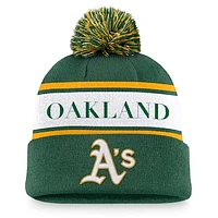 Men's Nike Green Oakland Athletics Team Stripe Peak Cuffed Knit Hat with Pom