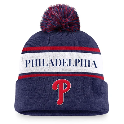 Men's Nike Navy Philadelphia Phillies Team Stripe Peak Cuffed Knit Hat with Pom