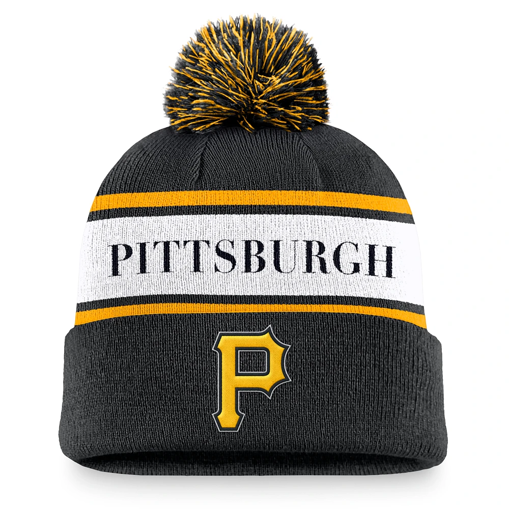 Men's Nike Black Pittsburgh Pirates Team Stripe Peak Cuffed Knit Hat with Pom