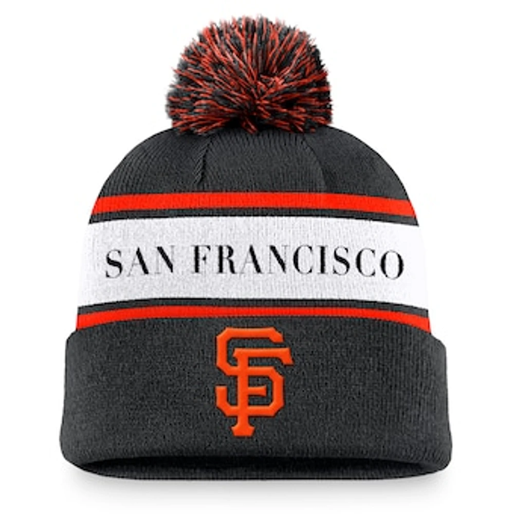 Men's Nike Black San Francisco Giants Team Stripe Peak Cuffed Knit Hat with Pom