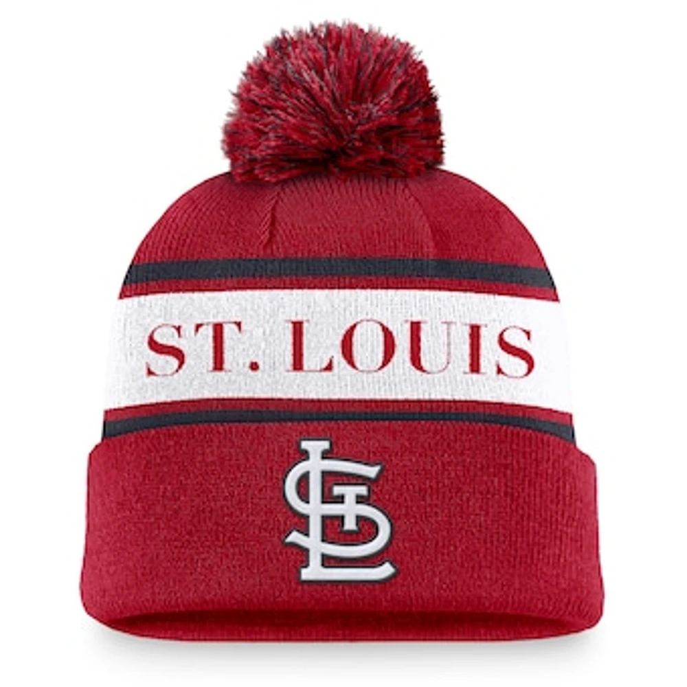 Men's Nike Red St. Louis Cardinals Team Stripe Peak Cuffed Knit Hat with Pom