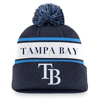 Men's Nike Navy Tampa Bay Rays Team Stripe Peak Cuffed Knit Hat with Pom