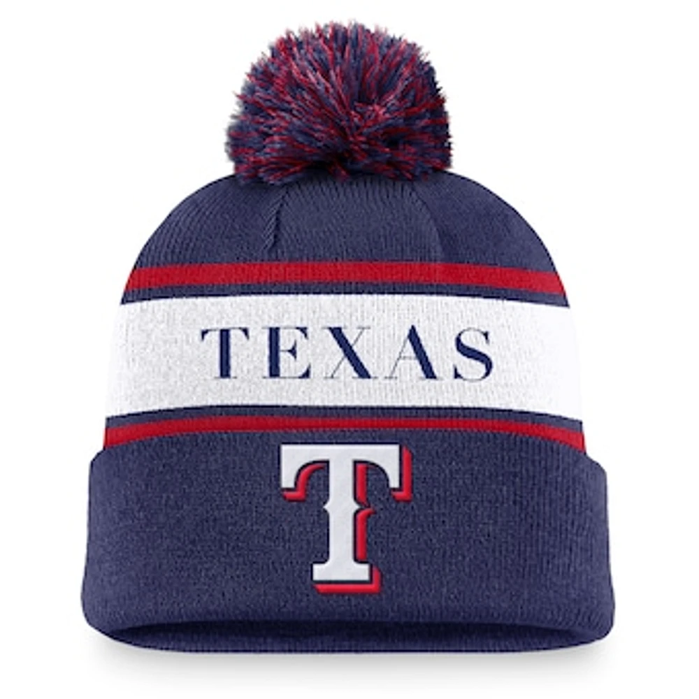 Men's Nike Royal Texas Rangers Team Stripe Peak Cuffed Knit Hat with Pom