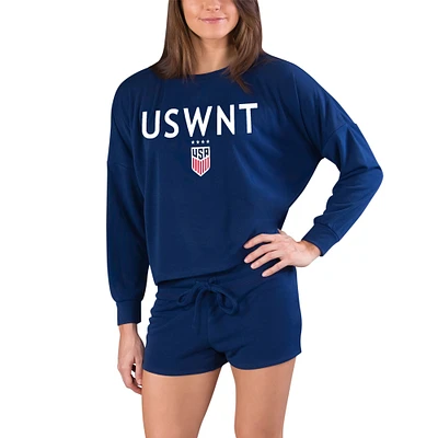 Women's Concepts Sport  Navy USWNT Gather Long Sleeve Top & Shorts Set