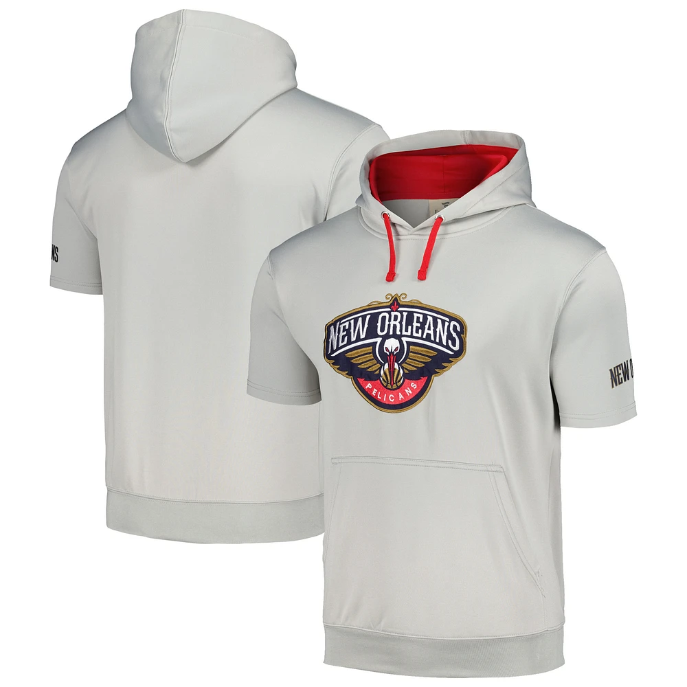 Men's Fanatics Silver/Red New Orleans Pelicans Short Sleeve Pullover Hoodie