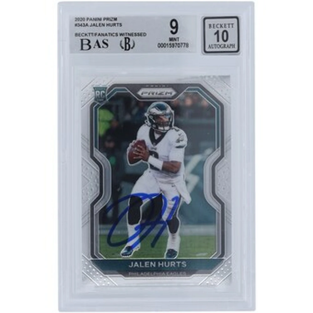 Jalen Hurts Philadelphia Eagles Autographed 2020 Panini Prizm #343 Beckett Fanatics Witnessed Authenticated 9/10 Rookie Card - 9.5,9,9,9 Subgrades