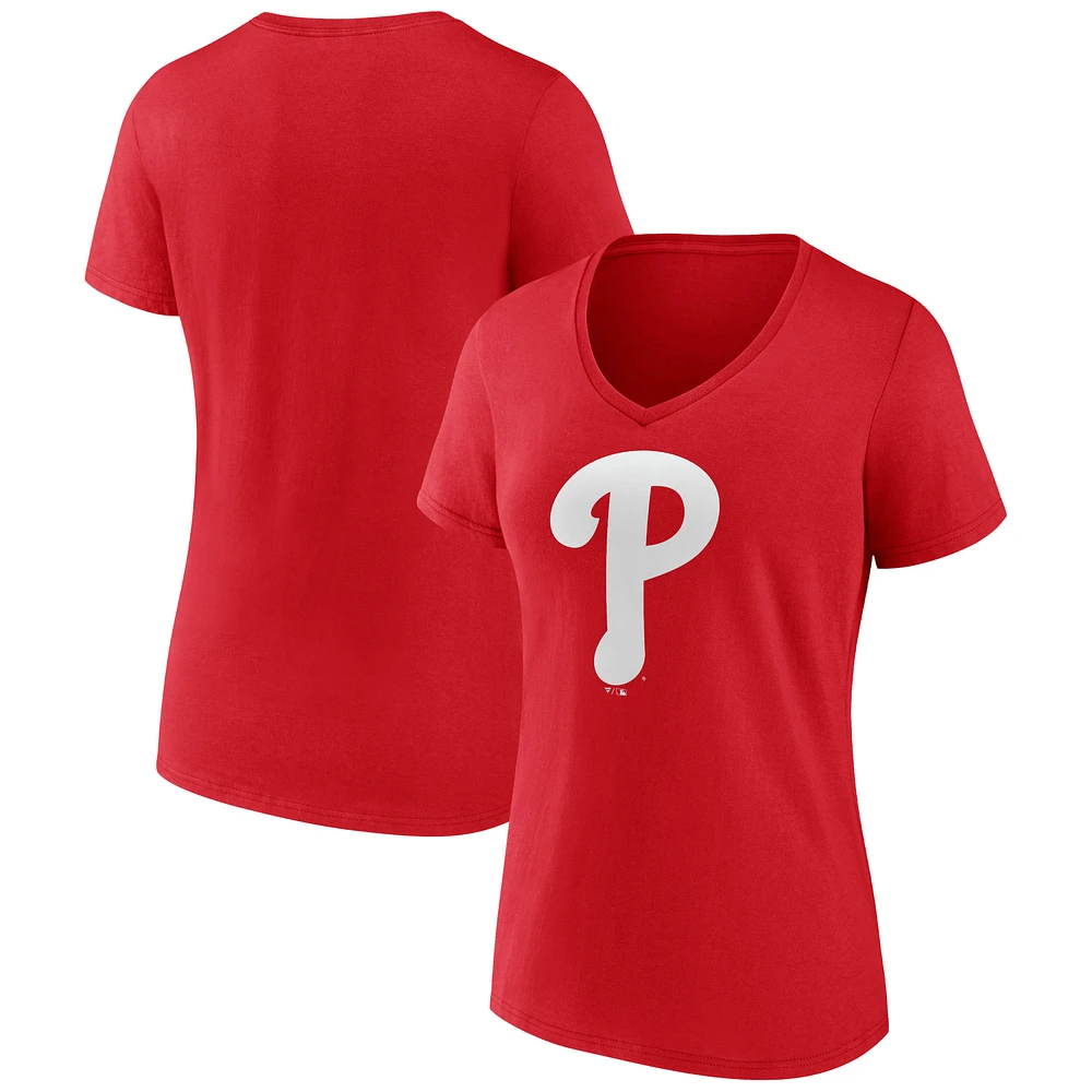 Women's Fanatics Red Philadelphia Phillies Core Official Logo V-Neck T-Shirt