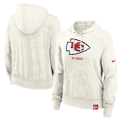 Women's Nike Cream Kansas City Chiefs Gym Vintage Logo Pullover Hoodie