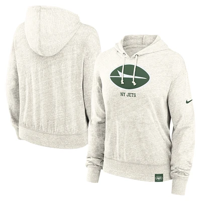 Women's Nike Cream New York Jets Gym Vintage Logo Pullover Hoodie