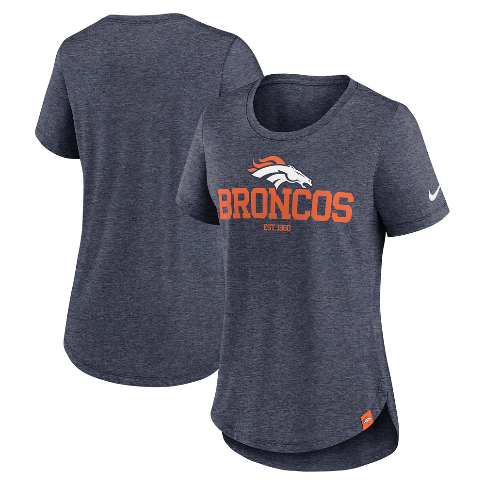 Women's Nike Heather Navy Denver Broncos Fashion Tri-Blend T-Shirt