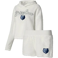 Women's College Concepts Cream Memphis Grizzlies Fluffy Long Sleeve Hoodie T-Shirt & Shorts Sleep Set