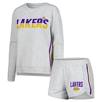 Women's Concepts Sport Gray Los Angeles Lakers Cedar Long Sleeve T-Shirt & Shorts Sleep Set