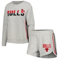 Women's Concepts Sport Gray Chicago Bulls Cedar Long Sleeve T-Shirt & Shorts Sleep Set