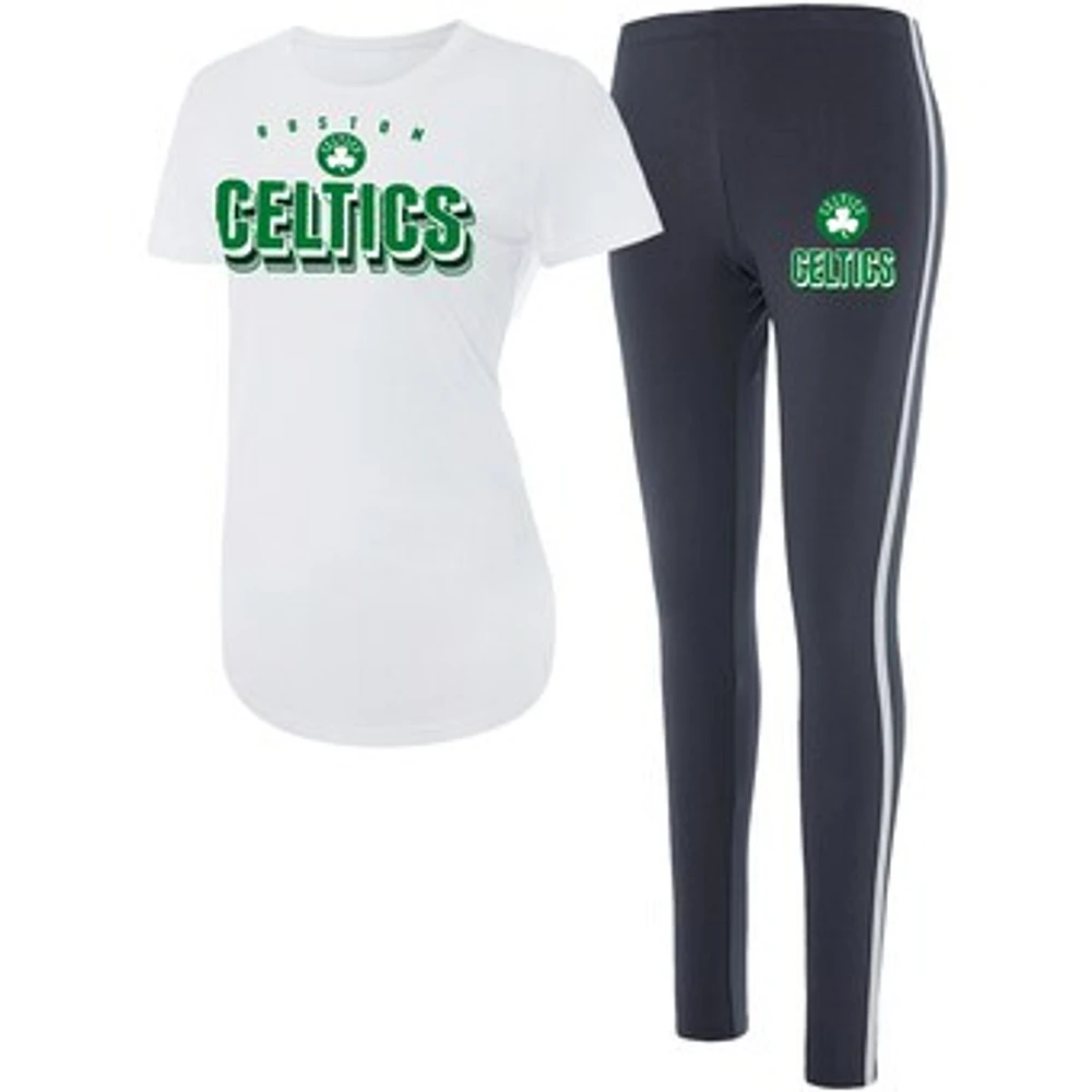 Women's Concepts Sport White/Charcoal Boston Celtics Sonata T-Shirt & Leggings Sleep Set