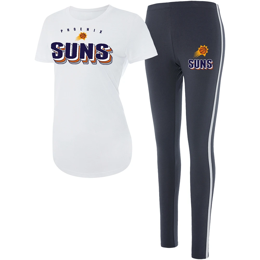 Women's Concepts Sport White/Charcoal Phoenix Suns Sonata T-Shirt & Leggings Sleep Set