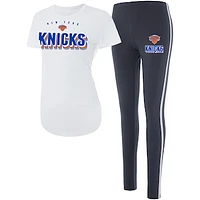 Women's Concepts Sport White/Charcoal New York Knicks Sonata T-Shirt & Leggings Sleep Set