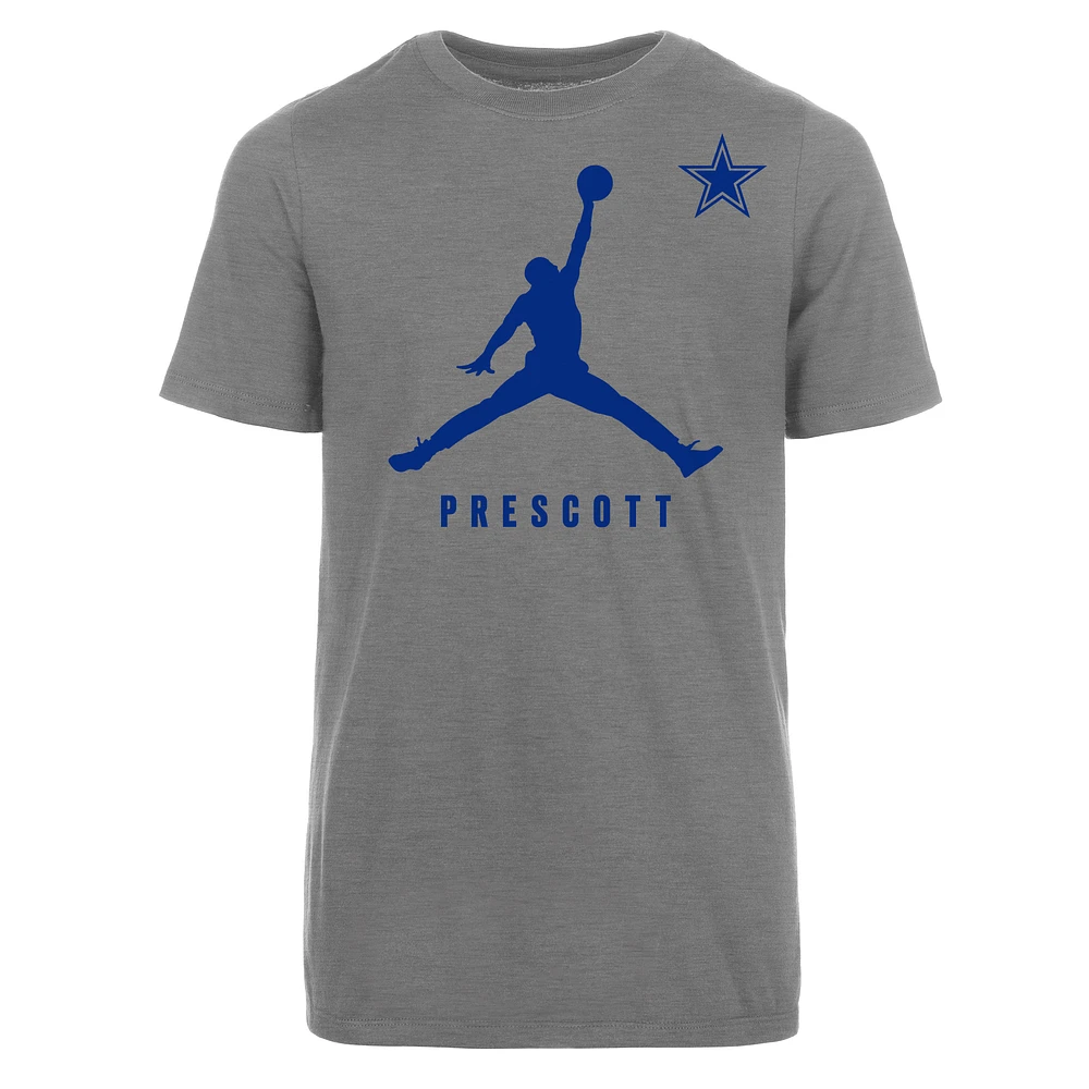 Youth Jordan Brand Dak Prescott Heather Gray Dallas Cowboys Lockup Graphic T-Shirt