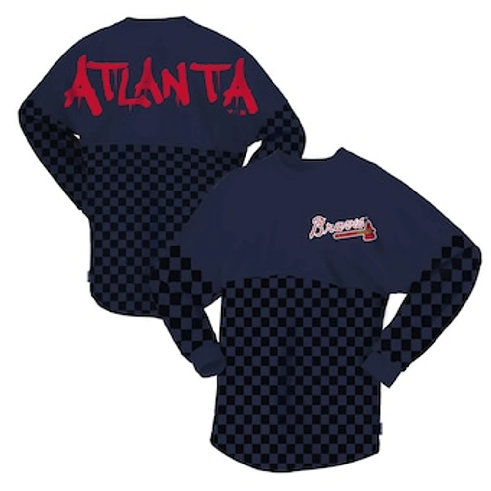 Women's Fanatics Navy Atlanta Braves Checker Print Long Sleeve T-Shirt