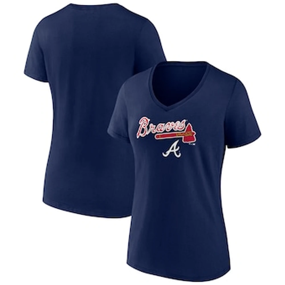 Women's Fanatics Navy Atlanta Braves Team Lockup V-Neck T-Shirt