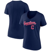 Women's Fanatics Navy Cleveland Guardians Team Lockup V-Neck T-Shirt