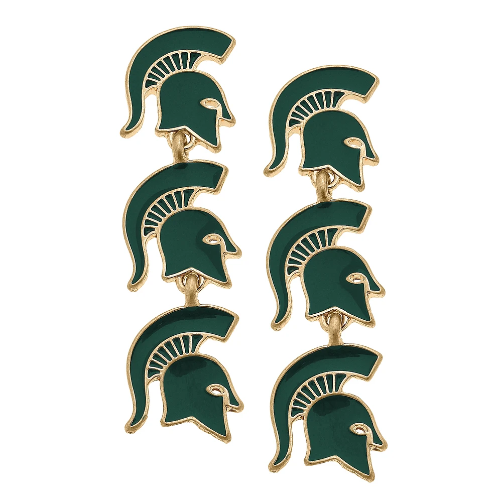 Women's CANVAS Style Michigan State Spartans Triple Drop Enamel Earrings
