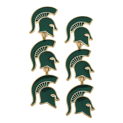 Women's CANVAS Style Michigan State Spartans Triple Drop Enamel Earrings