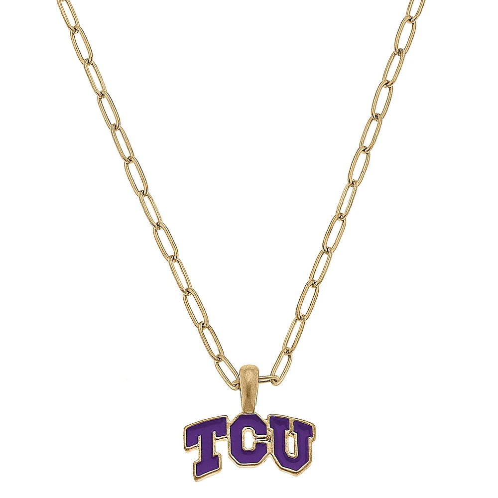 Women' CANVAS Style TCU Horned Frogs Enamel Pendant Necklace